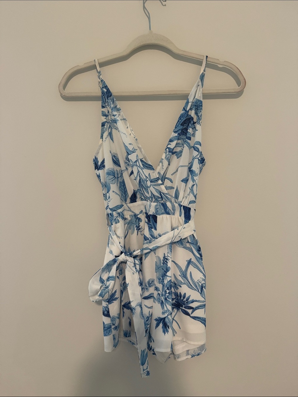 Blue Floral Wrap-Front  One-Piece Romper